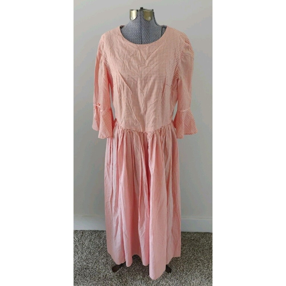 VTG Handmade Dress Orange Check Little House Pioneer Colonial Sz 10 1970's EUC